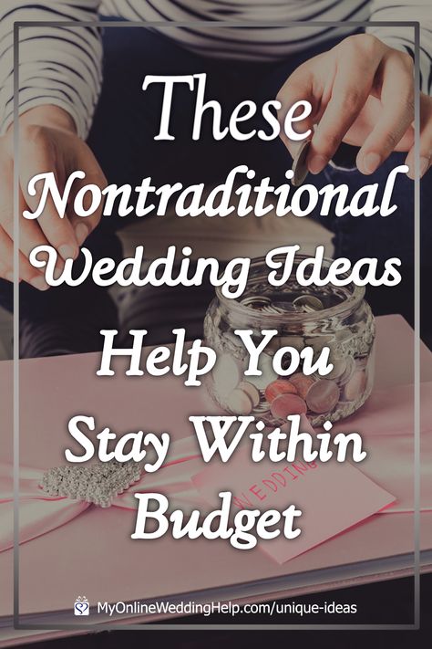 How to Stay Within Your Wedding Budget By Taking the Road Less Traveled. These nontraditional wedding ideas will help you stay within your budget. It's a WHOLE BUNCH of unconventional wedding ideas on a budget to think about as you plan a wedding. Only on the MyOnlineWeddingHelp.com blog. Unique Things For Wedding, 2nd Wedding Ideas, Queer Wedding Ideas, Interactive Wedding Ideas, Low Cost Wedding Ideas, Wedding Nontraditional, Nontraditional Wedding Ideas, Unconventional Wedding Ideas, Frugal Wedding Ideas