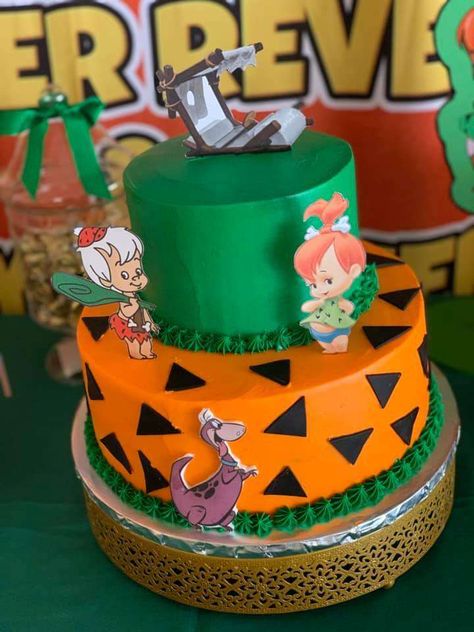 Bam Bam Flinstones Party, Flintstones Birthday Party, Flintstone Birthday, Pebbles Cake, Flintstones Party, Flintstones Birthday, Pebbles And Bam Bam, Toddler Boy Birthday, Twin Birthday Cakes