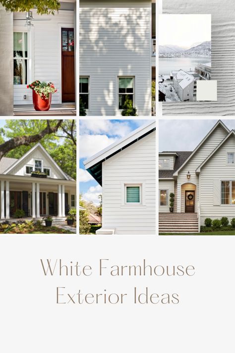 #JamesHardiePartner @jameshardiebp - James Hardie offers more than 700 colors in ColorPlus® Technology finishes - a moodboard of the different white options. Click for more colors. | Hardie® fiber cement product options in white | white modern farmhouse siding ideas | traditional farmhouse neutral exterior inspiration | Hardie® Trim boards | arctic white Hardie® Trim battens | white board and batten exterior | white fiber cement exteriors in board and batten | crisp white exterior ideas Farmhouse Siding Ideas, Modern Farmhouse Siding, White Modern Exterior, Modern Exterior Siding, White Board And Batten Exterior, Farmhouse Siding, White Siding Exterior, White Board And Batten, Siding Colors For Houses