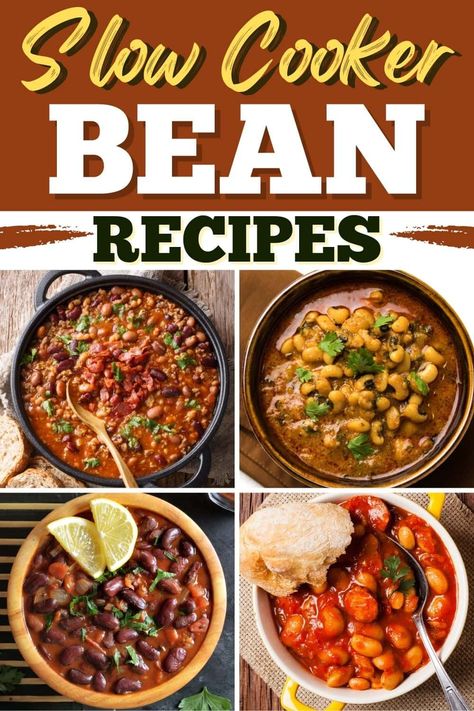 Try these slow cooker bean recipes for easy, delicious meals! From baked beans to chili to beef stew, these dishes are hearty, satisfying, and full of flavor! Slow Cook Beans Crock Pots, Hearty Bean Recipes, Brisket Beans Recipe, Dry Red Kidney Bean Recipes Crock Pot, Dried Northern Bean Recipes, Dry Beans Recipes Slow Cooker, Dry Kidney Bean Recipes, Slow Cooked Beans, Crockpot Beans Slow Cooker