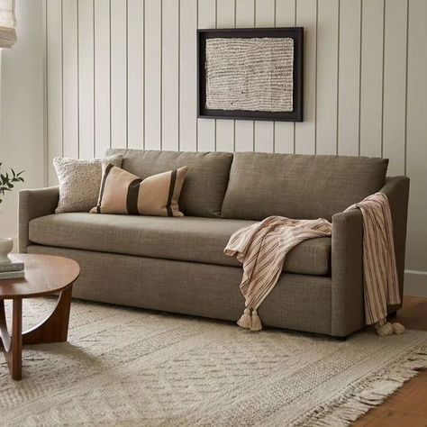 3 Seaters couch Tsh 1.05m 1 Cushion Sofa, Taupe Sofa Living Room, Farmhouse Living Room Sofas, Country Modern Farmhouse, Pottery Barn Couch, Tan Living Room, Taupe Sofa, Farm Office, Transitional Sofa