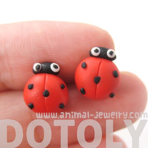 Adorable Handmade Polymer Clay Animal Themed Jewelry by DOTOLY Fondant Sculptures, Ladybug Insect, Animals Jewelry, Animal Themed Jewelry, Foam Clay, Polymer Clay Stud Earrings, Clay Stud Earrings, Diy Earrings Polymer Clay, Clay Things