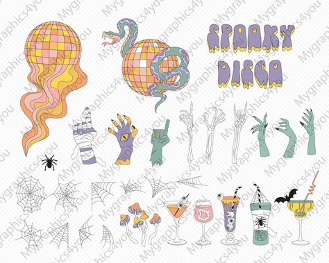 Creepy Cocktails, Disco Ball Pumpkin, Party Disco Ball, Cocktails Clipart, Groovy Halloween, Ghost Skeleton, Skeleton Dance, Pumpkin Ghost, Halloween Clipart