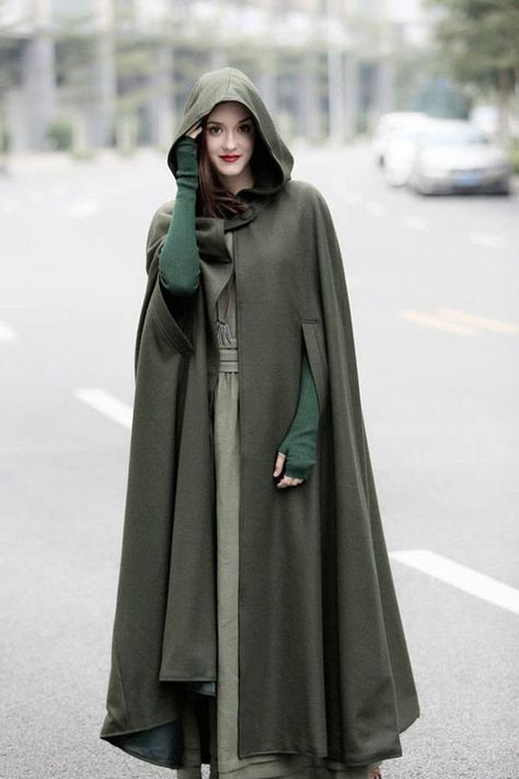 Manifestation Party, Mantel Cape, Green Cape, Mode Mantel, Hooded Wool Coat, Mode Retro, Cashmere Cape, Hooded Cape, Wool Cape