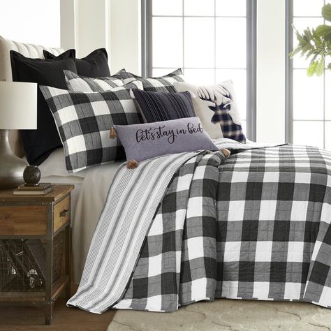 Levtex Home - Camden Quilt Set -Twin Quilt + One Standard Pillow Sham - Buffalo Check in Grey and Cream - Quilt Size (68 x 86 in.) and Pillow Sham Size (26 x 20 in.) - Reversible Pattern - Cotton - Walmart.com - Walmart.com Black Bedspread, King Duvet Set, Twin Bedspreads, Queen Bedspread, Classic Farmhouse, White Duvet Covers, White Duvet, King Pillows, Black And White Plaid