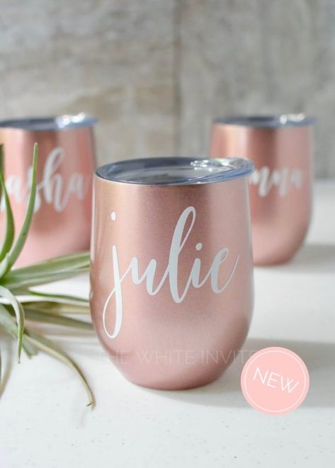 Clay Recipes, Bridesmaid Gifts Unique, Rose Gold Bridesmaid, Bridesmaid Wine, Gold Tumbler, Customized Bridesmaid Gifts, Personalized Wine Tumbler, Bachelorette Gift, Personalized Wine Glass