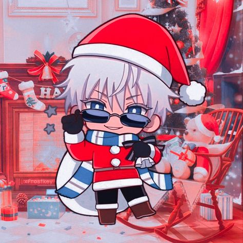 Gojo Satoru Aesthetic Anime Icon ✿ Jujutsu Kaisen Icon ✿ Please Give Me Credits If You Repost, Thank You ♡ Gojo With Santa Hat, Jujutsu Kaisen Christmas Icons, Gojo Satoru Christmas, Gojo Christmas Pfp, Gojo Christmas, Gojo Satoru Aesthetic, Satoru Aesthetic, Gojo Satoru Icon, Group Pfp