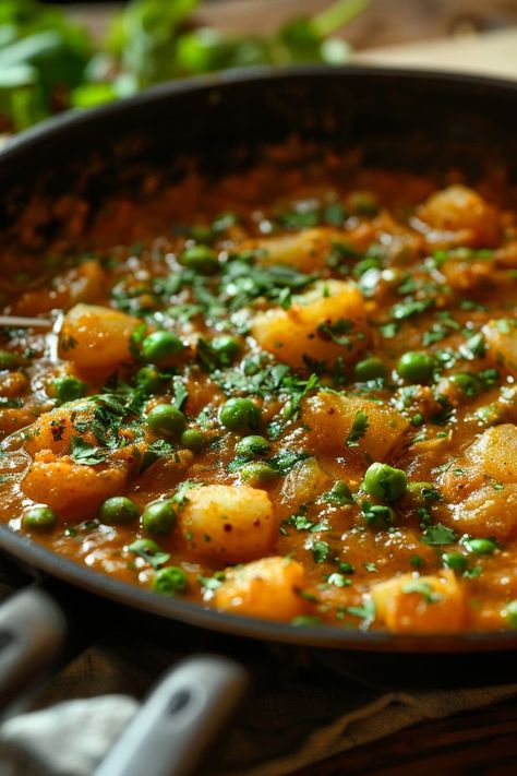 Aloo Matar Recipe - Tasty Cooking Aroma Aloo Recipes Indian, Indian Veggie Side Dishes, Pakistani Vegetarian Recipes, Aloo Recipe, Vegetarian Recipes Indian, Aloo Mattar, South Indian Recipes, Aloo Sabzi, Vegetarian Indian Recipes