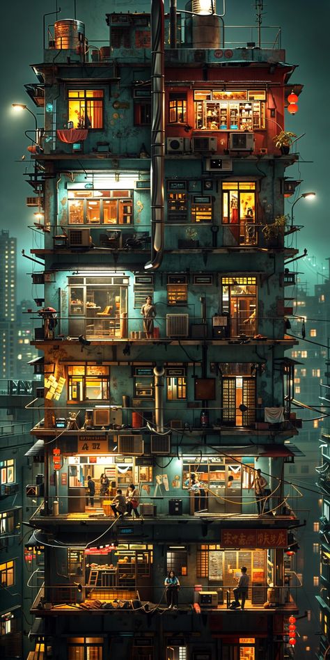 Echoes of 70s Hong Kong Hong Kong Cyberpunk, Hong Kong At Night, Crowded City Aesthetic, 90s Hong Kong Aesthetic, New York City 90s, 70s Hong Kong, Hong Kong Wallpaper, Hong Kong Aesthetic, Chaos Wallpaper