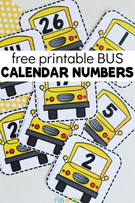 Preschool School Bus Activities, Linear Calendar Preschool Free Printable, Linear Calendar Preschool, 3k Classroom, Numbers Free Printable, Printable Calendar Numbers, Kindergarten September, Kindergarten Calendar, Transportation Theme Preschool