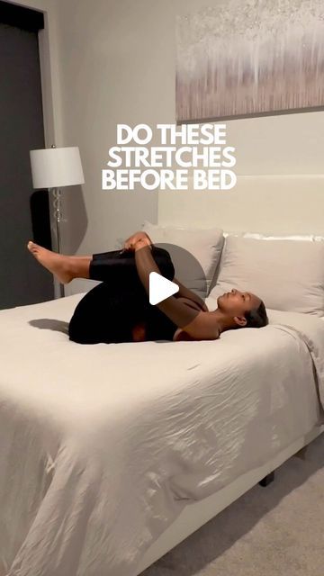 Aliya M Brooks on Instagram: "Bed stretch routine💤 before bed! Not only will this stretching sequence make you nice and relaxed, but there’s a chance it’ll also improve your quality of sleep🛏️ and how quickly you fall asleep! Yoga in your bed is one of the simplest ways to start your mobility journey! No need for a yoga mat. These simple stretches you can follow along with in your own comfort. Stretching on your bed vs. on the floor also is less strain on your muscles🦿 Try this sequence before you go to sleep tonight, and let me know⬇️ if it helps! Wearing🛍️ @alo @aloyoga Airbrush tank & matching leggings #stretch #bedyoga #beginneryoga #bedtime #nightroutine #selfcare #homeworkout #yogainspiration #yogastretch" Bed Stretches Bedtime, Bed Yoga Bedtime, Siactica Stretch In Bed, Before Bed Stretches, Stretches To Do Before Bed, Stretching Sequence, Bed Stretches, Stretches For Legs, Airbrushed Tanks