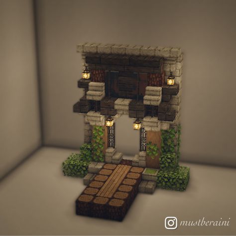 Village Stands Minecraft, Mc Entrance Ideas, Minecraft Small Things To Build, Minecraft Building Ideas Entrance, Minecraft Aesthetic Entrance, Minecraft Building Entrance, Minecraft Interior Design Entrance, Minecraft House With Mine Entrance, Minecraft Building Ideas Mine Entrance