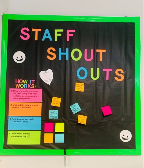 Teacher Shout Out Bulletin Board, Staff Appreciation Bulletin Board Ideas, Appreciation Bulletin Board Ideas, Staff Shout Out Bulletin Board, Shout Out Bulletin Board, Staff Shout Out Board, Shout Out Board, Shoutout Board, Counselor Classroom