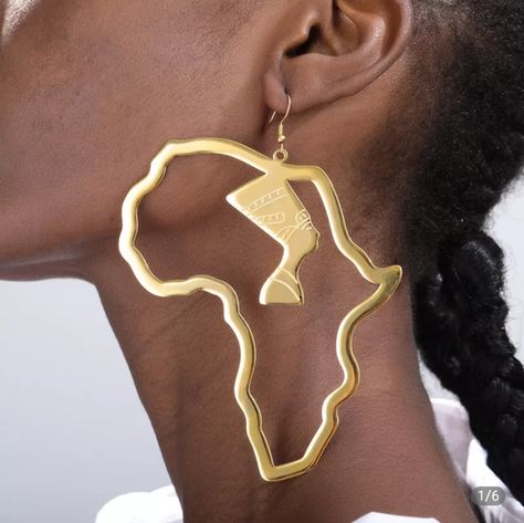 African Map Earring Egyptian Queen Nefertiti Stud For Women Nefertiti Earrings, Map Earrings, Big Dangle Earrings, Africa Earrings, Egyptian Queen Nefertiti, African Goddess, Queen Earrings, African Map, Queen Nefertiti