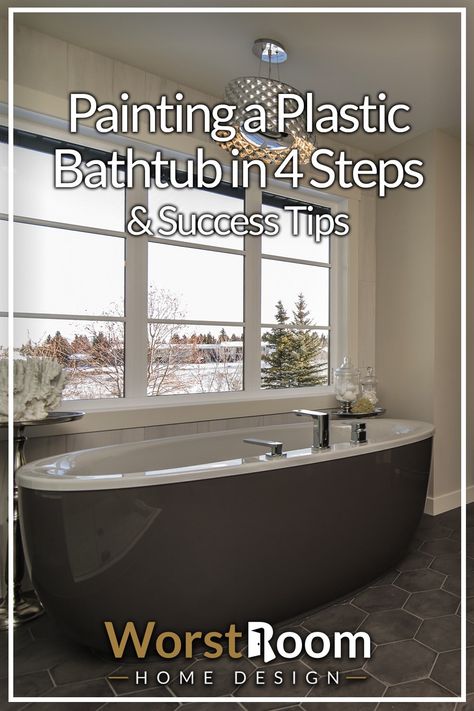 Painting a Plastic Bathtub in 4 Steps & Success Tips Tub Painting, Ceramic Bathtub, Tub Paint, Plastic Bathtub, Restroom Remodel, Painting Bathtub, Diy Bathtub, Refinish Bathtub, Diy Bathroom Makeover