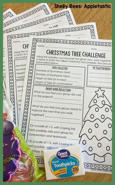 Christmas Tree Challenge: A Christmas STEM Activity - Appletastic Learning Stem Christmas Challenge, Christmas Tree Day At School, Geometry Christmas Tree, Christmas Math Activities 4th Grade, Christmas Math 3rd Grade, Third Grade Christmas, Fifth Grade Classroom, Christmas Stem Activities, Winter Stem