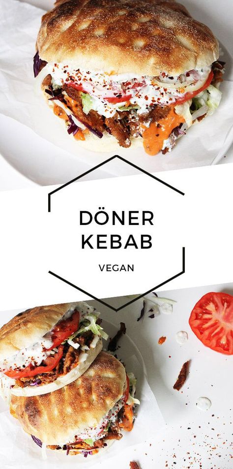 Vegan Döner Kebab with Two Sauces Vegan Kebab, Döner Kebab, Doner Kebab, Chop Suey, Vegan Nutrition, Vegan Sandwich, God Mat, Vegan Lunch, Butter Chicken