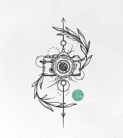 Camera Design Tattoo, Minimalist Camera Tattoo, Camera With Flowers Tattoo, Nikon Camera Tattoo, Camera Tattoo Design Photographers, Small Camera Tattoo, Photographer Tattoo Ideas, Camera Line Art, Camera Tattoo Ideas