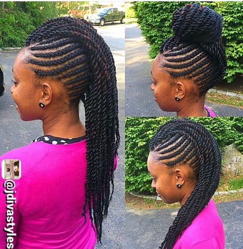 Cute! Braided Mohawk Hairstyles, Braided Mohawk, Flat Twist Hairstyles, Twisted Hair, Mohawk Braid, Marley Hair, Natural Hairstyles For Kids, Mohawk Hairstyles, Flat Twist