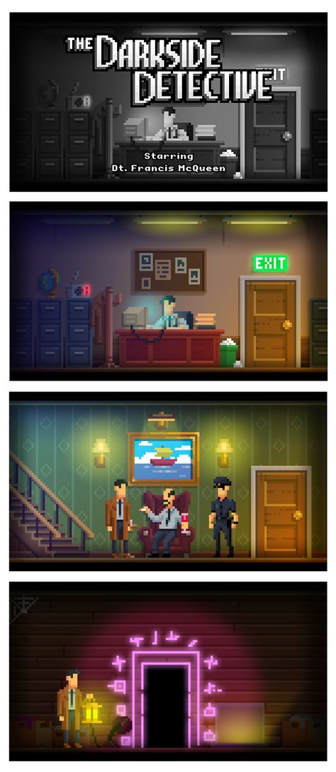 Pixel Art Comic, Pixel Art Frame, Pixel Art Illustration, Darkside Detective, Dark Pixel Art, Pixel Game Art, Cyberpunk Pixel Art, Pixel Art Styles, Pixel Art Gif