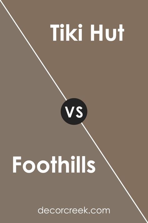 Foothills SW 7514 by Sherwin Williams vs Tiki Hut SW 7509 by Sherwin Williams Grey Wall Color, Taupe Paint, Trim Colors, Forest Cabin, Tiki Hut, Neutral Paint Colors, Neutral Paint, Neutral Palette, Warm Brown