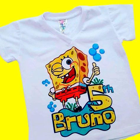 Spongebob Birthday Cake, Spongebob Shirt, Spongebob Birthday Party, Firetruck Birthday Party, Spongebob Party, Spongebob Birthday, Firetruck Birthday, Birthday Tshirts, Birthday Cake Decorating