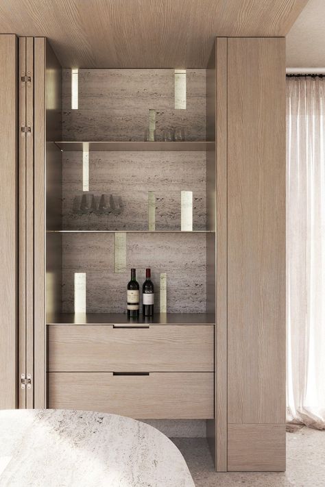 YinjiSpace - Kerstens Design x ZSK Residence Concept Poured Concrete Floor, Residence Concept, Sea Horizon, Joinery Details, Larch Wood, Прикроватные Тумбочки, Shelving Design, Home Coffee Bar, Master Of Science