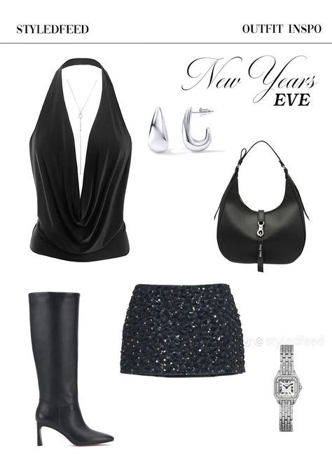 Nye Outfits Rave, New Year’s Eve Aesthetic Outfit, New Years Eve Outfits Glitter, Outfits To Go Out At Night Club Fashion, Party Outfits High School, Black And White Club Outfit, Club Outfits Europe, La Club Outfit Night Out, Black Sparkly Top Outfit