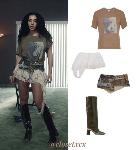 charli xcx’s fashion | Charli in the Guess music video Wearing: • @aphextwin.afx merch shirt from @artifact.newyork • @allinstudio nightgown skirt (€270) •… | Instagram Techno Rave Outfit, Fashion Brenda, Curvy Casual Outfits, Guess Clothing, Merch Shirt, Dior Vintage, Micro Mini Skirt, Concert Fits, Fire Fits