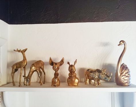 DIY Brass Animals Brass Animal Decor, Traditional Lamp, Upcycle Dresser, Vintage Brass Decor, Rub N Buff, Brass Animals, Brass Figurines, Traditional Lamps, Dining Room Makeover