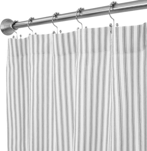 Amazon.com: Cackleberry Home Alloy Gray and White Ticking Stripe Shower Curtain Woven Cotton 72 Inches W x 72 Inches L : Home & Kitchen Ticking Stripe Shower Curtain, Ticking Stripe Curtains, Stripe Shower Curtain, Black And White Shower Curtain, Farmhouse Shower Curtain, Black Shower Curtains, Tassel Curtains, Boho Shower Curtain, Cotton Shower Curtain