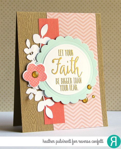 Card by Heather Pulvirenti. Reverse Confetti stamp sets: Petals 'n Posies and God is Good. Confetti Cuts: Petals 'n Posies and Circles 'n Scallops. Faith card. Friendship card. Encouragement card. First Of The Month, Confetti Cards, Hand Made Greeting Cards, Christian Cards, Scripture Cards, Card Sentiments, Beautiful Handmade Cards, Encouragement Cards, Get Well Cards