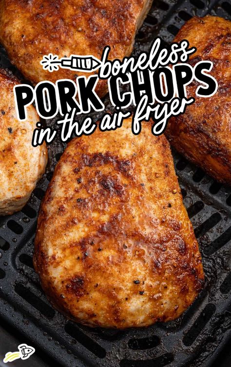 close up shot of Boneless Pork Chops in a air fryer Thick Pork Chop Recipe, Thick Pork Chops, Air Fry Pork Chops, Air Fryer Recipes Breakfast, New Air Fryer Recipes, Air Fryer Pork, Air Fryer Pork Chops, Inexpensive Dinners, Fried Pork Chops