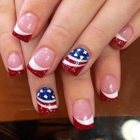 PRICES MAY VARY. 4th of July Nails Kits: You will get 24pcs different size Independence Day press on nails+24pcs of jelly glue stickers+1pcs mini nail file+1pcs wooden stick. Easy to use and you can easily create glitter Independence Day nail art. Easy to Use: Just choose the nail piece that suits you, polish the nail bed, paste the jelly glue we give away, and press trendy nails for 30s to get the 4th of July manicure decorations that girls like. Reusable: Independence Day stick on nails french Patriotic Nail Designs, American Flag Nails, Patriotic Nails Design, Flag Nails, Nail Pics, Patriotic Nails, Fourth Of July Nails, Short Fake Nails, Easy Nails