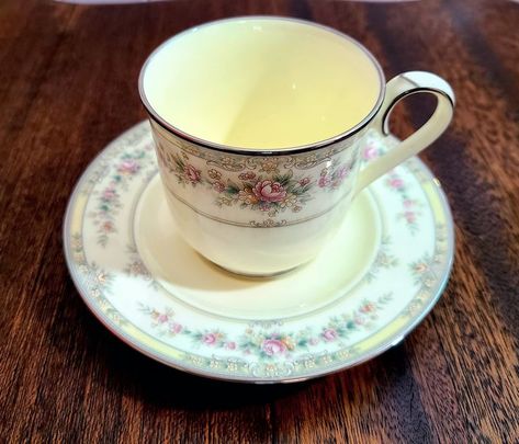 Stunning Cream Colored china from Noritake. Vintage Shenandoah Tea Cup and Saucer Plate. Additional pieces to this pattern available in shop Dinnerware Sets Vintage, China Tea Cups, China Tea, Tea Cup And Saucer, Color Ring, Cup And Saucer Set, Dinnerware Sets, Tea Cup, Pink Rose