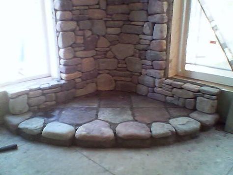 Diy Corner Hearth Pad, Corner Stone Hearth For Wood Stove, Stone Wood Stove Hearth, Wood Stove Hearth Pad Ideas, Wood Stove Hearths, Diy Wood Stove Hearth Pad, Corner Hearth Pad, Woodstove Surrounds Stone, Corner Hearth Ideas For Wood Stove