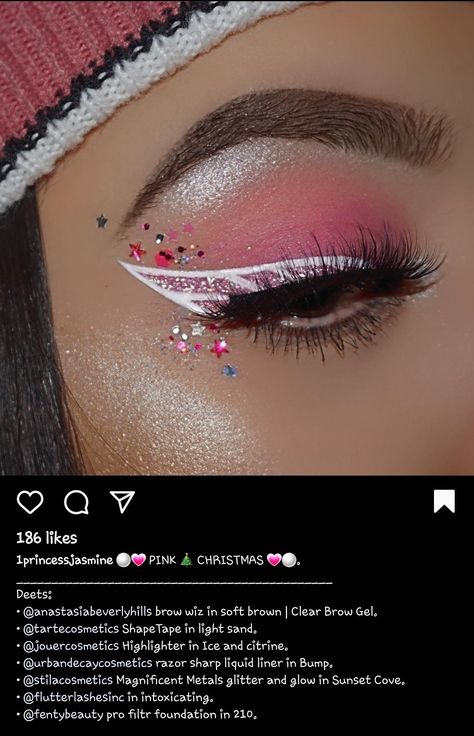 Pink Christmas Makeup, Christmas Makeup Look, Graphic Makeup, Graphic Eyeliner, Crazy Makeup, Makeup On Fleek, Christmas Makeup, Liquid Liner, Baddie Makeup