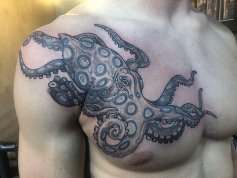 Blue Ring Octopus Tattoo, Multiple Small Tattoos, Blue Ringed Octopus Tattoo, Kandi Steiner, Blue Ringed Octopus, Ocean Sleeve Tattoos, Ringed Octopus, 27 Tattoo, Ocean Sleeve