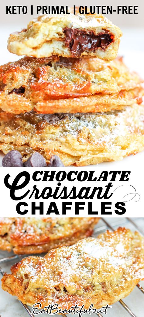 Chaffles Keto, Flaky Croissants, Eat Beautiful, Waffle Maker Recipes, Keto Diet Breakfast, Diet Breakfast Recipes, Low Carb Sweets, Chocolate Croissant, Keto Chocolate