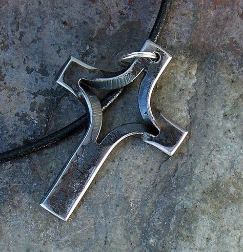 Hand Forged Cross Necklace by dcmetaldesigns on Etsy, $22.50: Forged Cross, Iron Jewelry, Blacksmith Tools, Blacksmith Projects, Metal Workshop, Blacksmith Shop, Forging Metal, Iron Work, Metal Projects