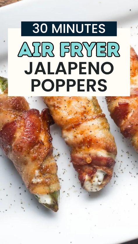 Air Fried Bacon, Air Fry Bacon, Wrapped Jalapeno Poppers, Simple Appetizers, Air Fryer Bacon, Fried Bacon, Bacon Wrapped Jalapeno Poppers, Keto Bacon, Bacon Wrapped Jalapenos