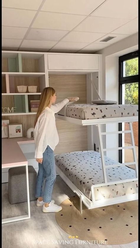 Bedroom Plants Decor Ideas, Murphy Bunk Beds, Bunk Beds Small Room, Bedroom Plants Decor, Kids Bed Design, Space Saving Furniture Bedroom, Loft Bed Plans, Diy Bunk Bed, Space Saving Beds