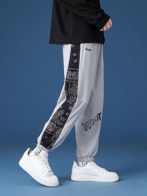 Light Grey Preppy   Polyester Letter Paisley Tapered/Carrot  Non-Stretch All Men Bottoms 2023 Sweater, Adrian Agreste, Jogging Pants Men, Model Jeans, Glitter Gif, Trousers Details, Streetwear Pants, Mens Jogger Pants, Mens Trendy Outfits