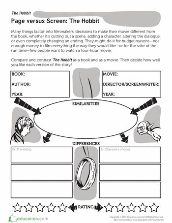 Worksheets: The Hobbit: Page versus Screen Hobbit Day Activities, Lord Of The Rings Activities, Hobbit Unit Study, Lord Of The Rings Unit Study, The Hobbit Unit Study, The Hobbit First Edition, Character Activities, Literature Project, Bridge To Terabithia