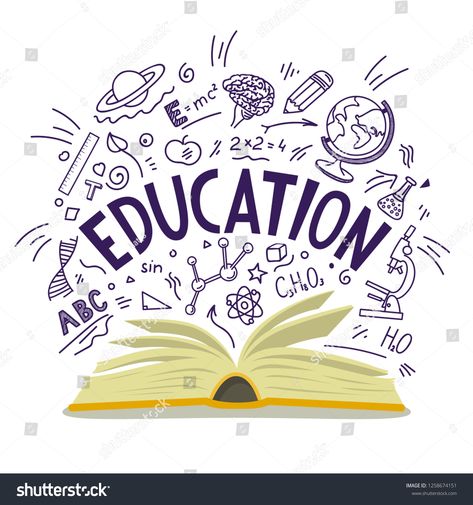 Education. Open book with education hand drawn sketches and lettering on white background. Vector illustration. #Ad , #Affiliate, #education#hand#drawn#Education Reading Artwork, Shapes Art, Importance Of Education, Education In India, Geometric Shapes Art, Photography Business Cards, Slogan Design, E Mc2, Book Art Diy