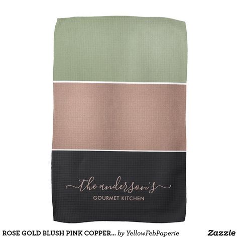 ROSE GOLD BLUSH PINK COPPER GREEN BLACK STRIPS HAND TOWEL Pink Green And Black Living Room, Rose Gold And Green, Olive Green Bedrooms, Small American Kitchens, Kitchen Niche, Pink Copper, Green Colour Palette, Grey Kitchens, Green Copper