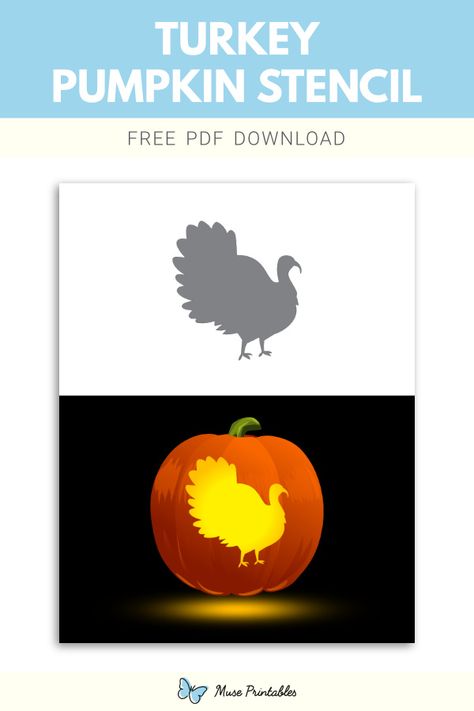 Free printable turkey stencil for pumpkin carving. Download it at https://museprintables.com/download/pumpkin-stencil/turkey/ Turkey Stencil For Pumpkin, Turkey Pumpkin Carving, Pumpkins Stencils, Turkey Stencil, Thanksgiving Pumpkin Carving, Pumpkin Carving Stencils Easy, Printable Pumpkin Stencils, Pumpkin Stencils Free, Carving A Turkey