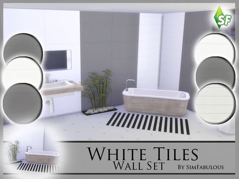 The Sims Resource: White Tiles Wall Set by Sim Fabulous • Sims 4 Downloads Sims 4 Cc Wall Tiles, Sims 4 Walls And Floors Cc, Sims 4 White Wall Cc, Sims 4 Cc Wallpaper Tile, Sims 4 Cc Build Mode Walls, White Square Tiles, Wallpaper And Tiles, Furniture Cc, Sims Inspiration