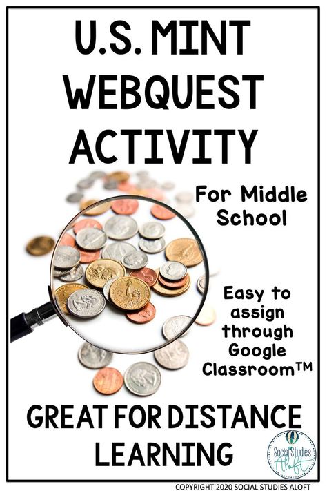 Coins  currency is a high-interest topic for middle school students. This digital webquest activity is all about the U.S. Mint and the coins it produces. Questions connect to history, government, science, and technology. The format of this webquest makes it easy to "chunk" across multiple days for distance learning. #distancelearning #googleclassroom #socialstudies Financial Literacy Worksheets, Personal Finance Lessons, Finance Literacy, Sub Plan, Financial Literacy Activities, 1st Grade Writing, 6th Grade Writing, Economics Lessons, Middle School History