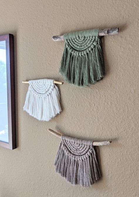 Small Macrame Wall Hanging Semi Circle Mini Wall Hanging | Etsy Circle Wall Hanging, Mini Macrame Wall Hanging, Mini Wall Hanging, Driftwood Macrame, Small Macrame Wall Hanging, Macrame Plant Hanger Patterns, Natural Bohemian, Small Macrame, Macrame Wall Hanging Diy